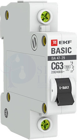 Выключатель автоматический модульный 1п C 6А 4.5кА ВА 47-29 Basic EKF mcb4729-1-06C