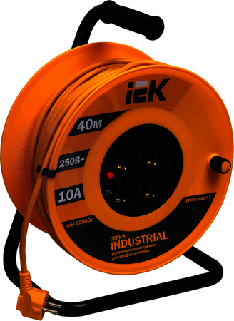 Катушка УК40 с т/з 4 места 2Р+PЕ/40м 3х1,0 мм2 "Industrial" IEK WKP14-10-04-40