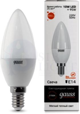 Лампа LED Elementary Candle 10W E14 3000K 1/10/100 Gauss 33110