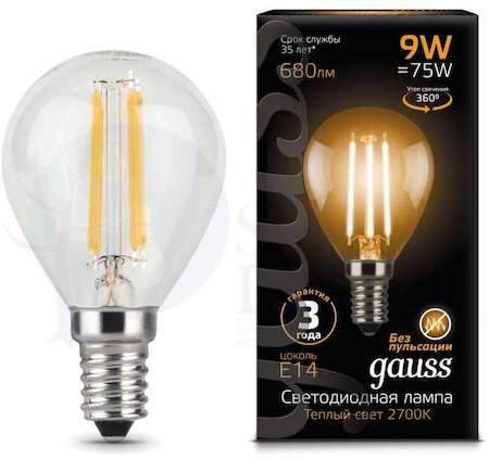 Лампа LED Filament Globe E14 9W 2700K 1/10/50 Gauss 105801109