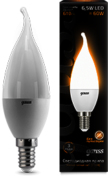 Лампа LED свеча на ветру витая E14 6.5W 2700K Gauss 104101107