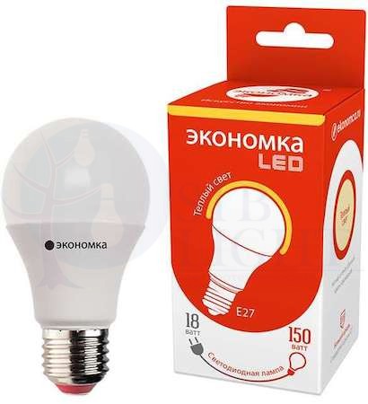 Лампа светодиодная A60 шар 18 Вт 1600Лм 230В 3000К E27 ЭКОНОМКА EcoL18wA60230vE2730