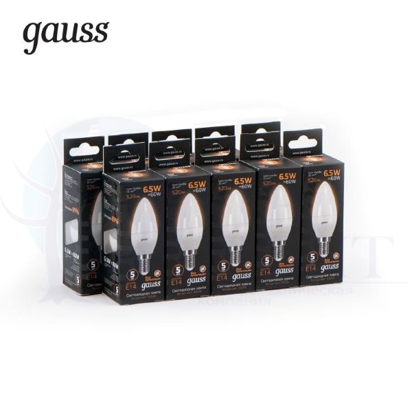 Лампа Gauss LED Свеча E14 6.5W 520lm 3000К 1/10/100