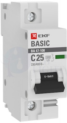 Автоматический выключатель 1P 25А (C) 10kA ВА 47-100 EKF Basic EKF mcb47100-1-25C-bas