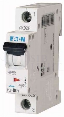 Выключатель автоматический модульный 1п C 6А 6кА PL6-C6/1 EATON 286530