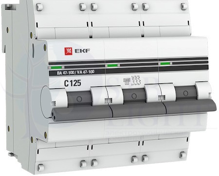 Автомат 3P 125А PROxima ВА 47-100 (10 кА, C) EKF mcb47100-3-125C-pro