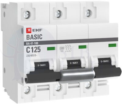 Автоматический выключатель 3P 125А (C) 10kA ВА 47-100 EKF Basic EKF mcb47100-3-125C-bas