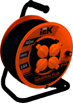 Катушка УК40 с т/з 4 места 2Р+PЕ/40метров 3х1,5мм2 IP44 "Industrial plus" IEK WKP15-16-04-40-44