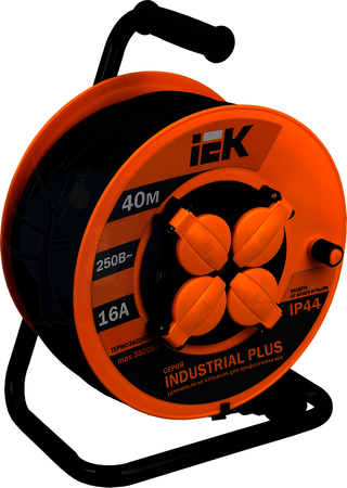 Катушка УК40 с т/з 4 места 2Р+PЕ/40метров 3х1,5мм2 IP44 "Industrial plus" IEK WKP15-16-04-40-44