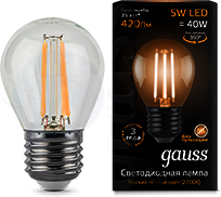 Лампа LED Filament Globe E27 5W 2700K 1/10/50 Gauss 105802105
