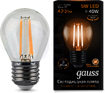 Лампа LED Filament Globe E27 5W 2700K 1/10/50 Gauss 105802105