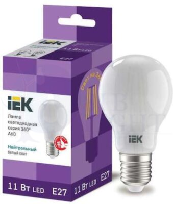 Лампа светодиодная A60 шар матовая 11Вт 230В 4000К E27 серия 360  IEK IEK LLF-A60-11-230-40-E27-FR