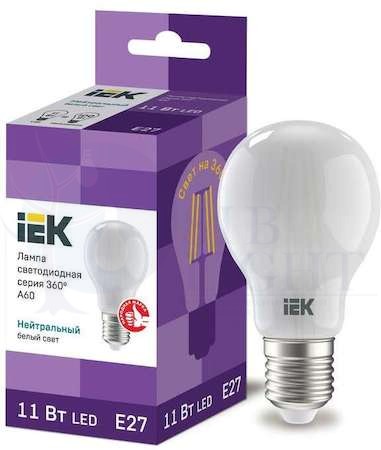 Лампа светодиодная A60 шар матовая 11Вт 230В 4000К E27 серия 360  IEK IEK LLF-A60-11-230-40-E27-FR