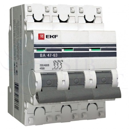 Автоматический выключатель 3P 63А (В) 4,5kA ВА 47-63 PROxima EKF mcb4763-3-63В-pro