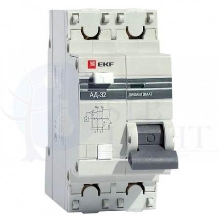 Дифференциальный автомат 1P+N 16А PROxima АД-32 (тип AC, 4.5 кА) EKF DA32-16-30-PRO