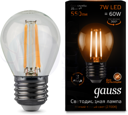 Лампа LED Filament Globe E27 7W 2700K 1/10/50 Gauss 105802107