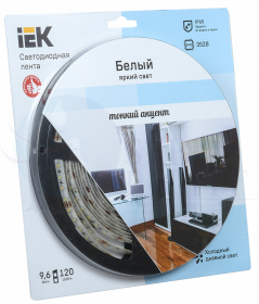 Лента светодиодная 5м блистер LSR-3528W120-9.6-IP65-12V IEK-eco