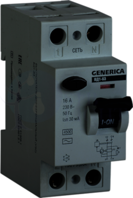 Выключатель дифференциального тока 2P 25А 30мА Generica (тип AC) IEK MDV15-2-025-030