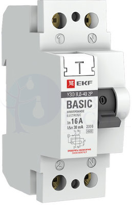 Устройство защитного отключения УЗО ВД-40 2P 40А/300мА (электронное) Basic EKF elcb-2-40-300e-sim