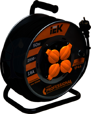 Катушка УК50 на мет с т/з 4 места 2Р+PЕ/50м КГ 3х2,5мм2 IP44 "Professional" IEK WKP17-16-04-50-44