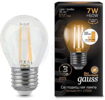 Лампа LED Filament Globe E27 7W 2700K step dimmable 1/10/50 Gauss 105802107-S