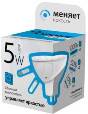 Лампа светодиодная LED JCDR 5Вт 220В GU5.3 3000К 3 уровня яркости Smart КОСМОС Lksm_LEDSD5wJCDRC30 КОСМОС Lksm_LEDSD5wJCDRC30