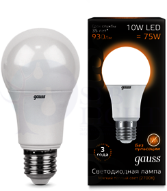 Лампа Gauss LED A60 globe 10W E27 2700K 1/10/40