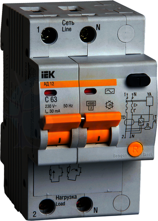 Дифференциальный автомат 2P 63А 100 мА (тип AC) IEK MAD10-2-063-C-100