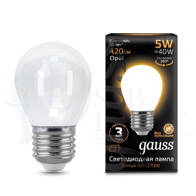 Лампа Gauss LED Filament Шар OPAL E27 5W 420lm 2700K 1/10/50