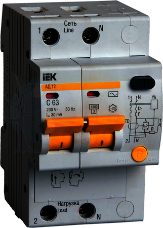 Дифференциальный автомат 2P 63А 300 мА (тип AC) IEK MAD10-2-063-C-300