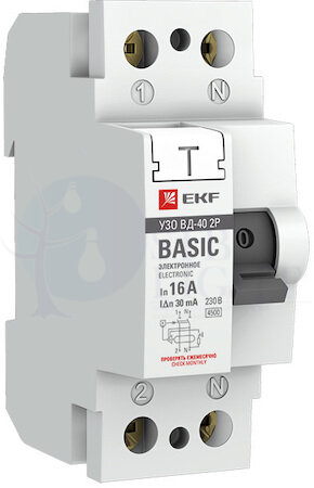 Устройство защитного отключения УЗО ВД-40 2P 25А/30мА (электронное) Basic EKF elcb-2-25-30e-sim