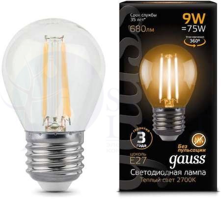 Лампа LED Filament Globe E27 9W 2700K 1/10/50 Gauss 105802109