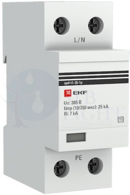 Устройство защиты от импульсных перенапряжений Тип 1 Iimp 25kA (10/350?s) 1P EKF spd-t1-25-1p