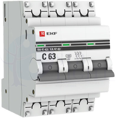 Автоматический выключатель 3P 6А (D) 4,5kA ВА 47-63 PROxima EKF mcb4763-3-06D-pro