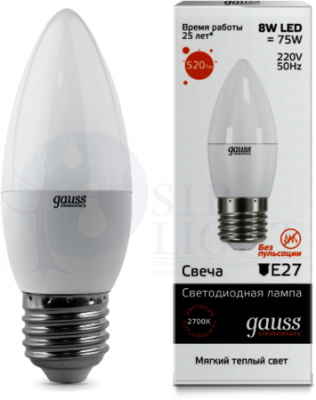 Лампа LED Elementary Candle 8W E27 3000K 1/10/50 Gauss 33218