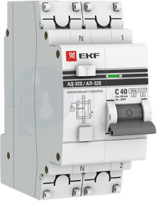 Дифференциальный автомат АД-32 (селективный) 1P+N 40А/100мА PROxima EKF DA32-40-100S-pro