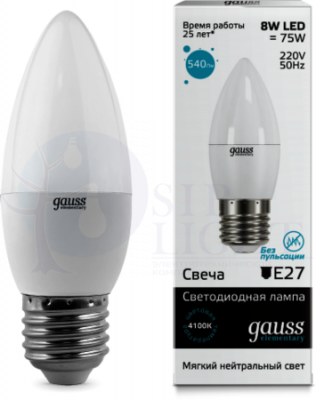 Лампа LED Elementary Candle 8W E27 4100K 1/10/50 Gauss 33228