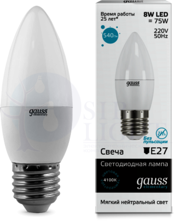 Лампа LED Elementary Candle 8W E27 4100K 1/10/50 Gauss 33228