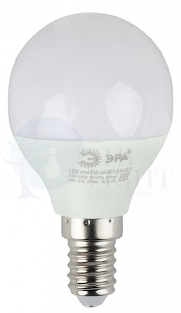 Лампа светодиодная LED P45-6W-840-E14(диод,шар,6Вт,нейтр,E14) ERA Б0020628