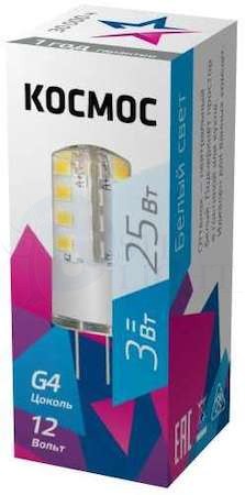 Лампа светодиодная LED 3Вт 12В G4 4500К КОСМОС LksmLED3wJCG412v45 КОСМОС LksmLED3wJCG412v45