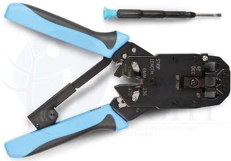 Инструмент обжимной для RJ-50/ RJ-45/ RJ-12/ RJ-11 10P10C 8P8C типа AMP 6P6C 4P4C Hyperline 35548