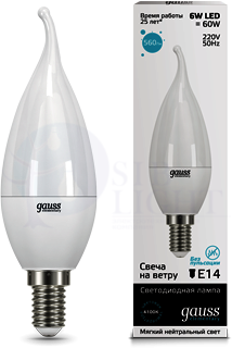 Лампа LED Elementary Candle Tailed 6W E14 4100K 1/10/50 Gauss 34126