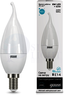 Лампа LED Elementary Candle Tailed 6W E14 4100K 1/10/50 Gauss 34126