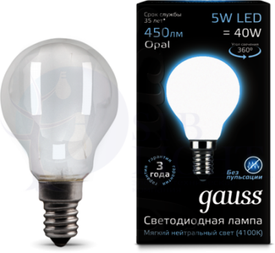Лампа LED Filament Globe Opal E14 5W 4100K 1/10/50 Gauss 105201205