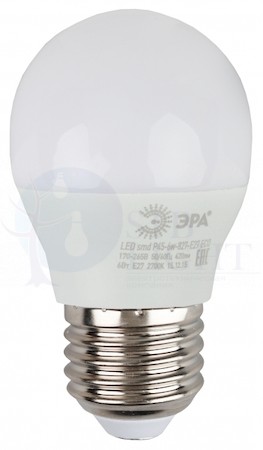 Лампа светодиодная LED P45-6W-840-E27(диод,шар,6Вт,нейтр,E27) ERA Б0020630