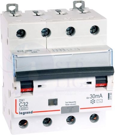 Дифференциальный автомат 4P 32А DX3 (тип AC, 6 кА) Legrand 411189