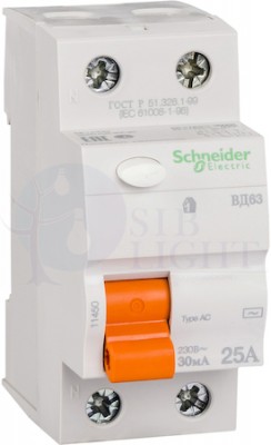 Выключатель дифференциального тока 2P 25А 30мА Домовой (тип AC) Schneider Electric 11450