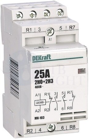 Модульный контактор 2НО+2НЗ 25А 230В МК-103 DEKraft 18069DEK