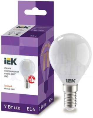 Лампа светодиодная G45 шар матовая 7Вт 230В 3000К E14 серия 360  IEK IEK LLF-G45-7-230-30-E14-FR