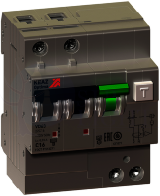 АВДТ с защитой от сверхтоков OptiDin VD63-23C50-AS-УХЛ4 (2P, C50, 100mA) КЭАЗ 222722